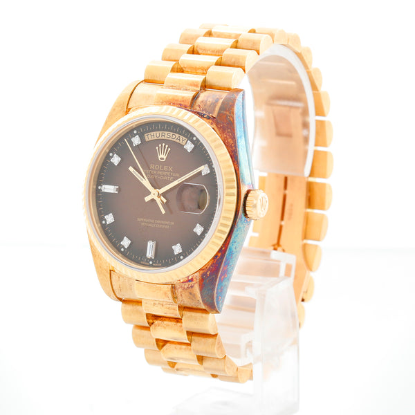 Rolex Day-Date President 18K Yellow Gold Brown Vignette Diamond Dial Watch 18038