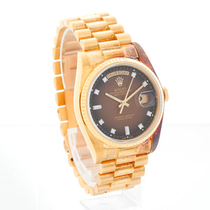 Rolex Day-Date President 18K Yellow Gold Brown Vignette Diamond Dial Watch 18038