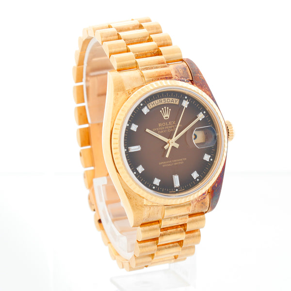 Rolex Day-Date President 18K Yellow Gold Brown Vignette Diamond Dial Watch 18038