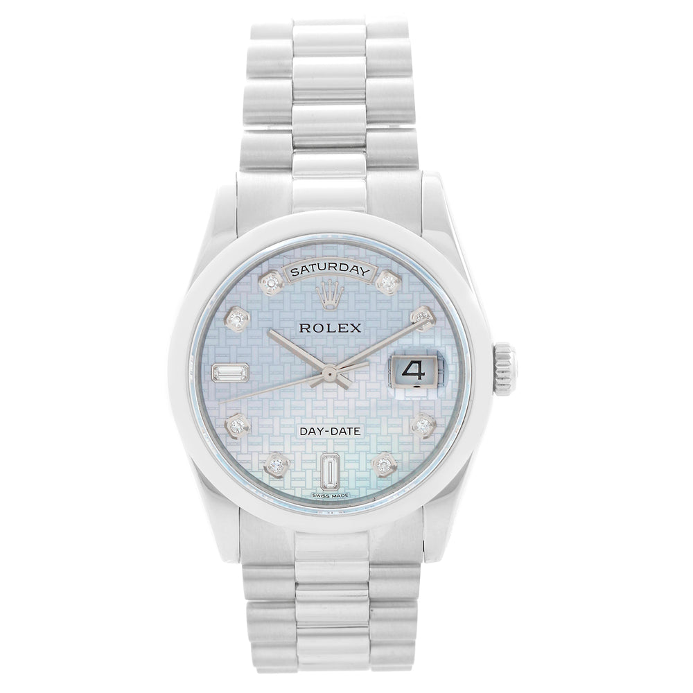 Rolex Day-Date Platinum Mother of Pearl Dial Watch 118206