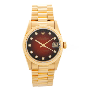 Rolex Datejust 31 Midsize Yellow Gold Red Vignette Dial Watch 78278