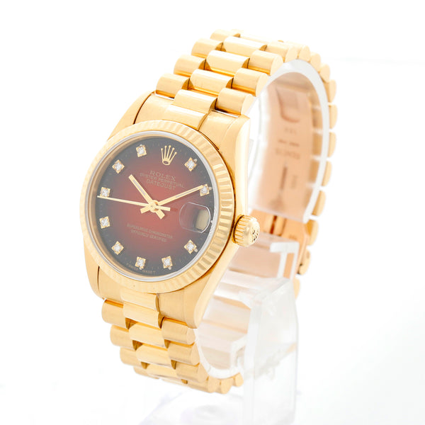 Rolex Datejust 31 Midsize Yellow Gold Red Vignette Dial Watch 78278