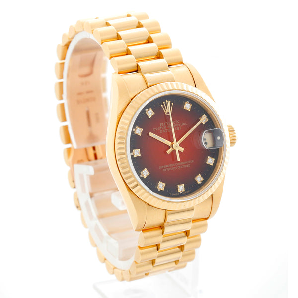 Rolex Datejust 31 Midsize Yellow Gold Red Vignette Dial Watch 78278