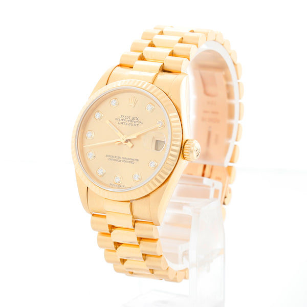 Rolex Datejust 31 Midsize Yellow Gold Diamond Dial Watch 78278