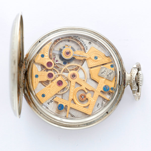 Dudley Masonic Model 2 White Gold Filled Silver Dial Pocket Watch