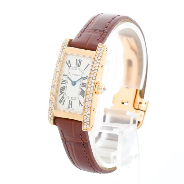 Cartier Ladies Diamond Tank Americaine 18k Yellow Gold Watch WB701231