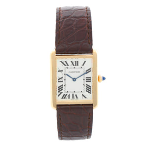 Mens Cartier Tank Solo Stainless Steel & Yellow Gold Brown Strap Watch 3167 W5200004