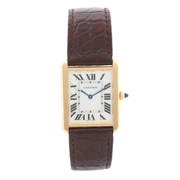 Mens Cartier Tank Solo Stainless Steel & Yellow Gold Brown Strap Watch 3167 W5200004