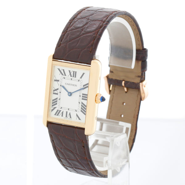 Mens Cartier Tank Solo Stainless Steel & Yellow Gold Brown Strap Watch 3167 W5200004