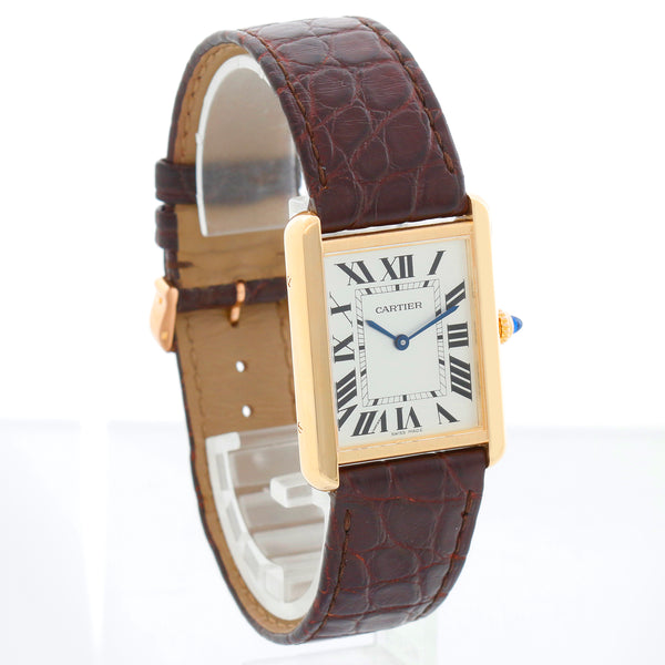 Mens Cartier Tank Solo Stainless Steel & Yellow Gold Brown Strap Watch 3167 W5200004