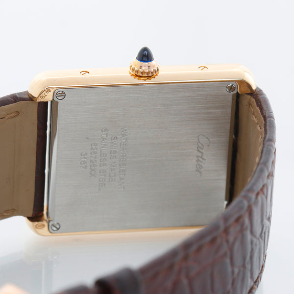 Mens Cartier Tank Solo Stainless Steel & Yellow Gold Brown Strap Watch 3167 W5200004