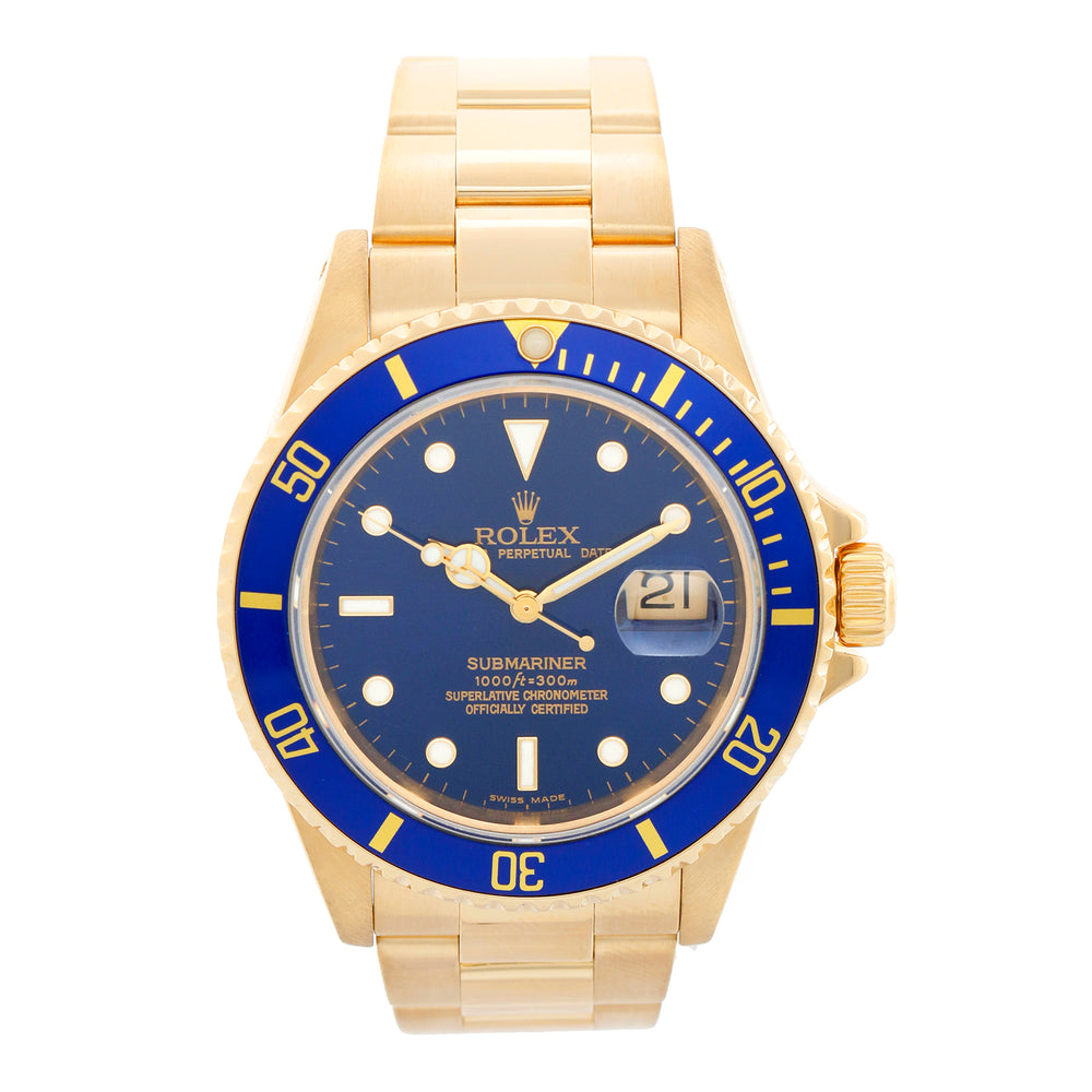 Rolex Submariner 18K Gold Blue Dial Watch 16618