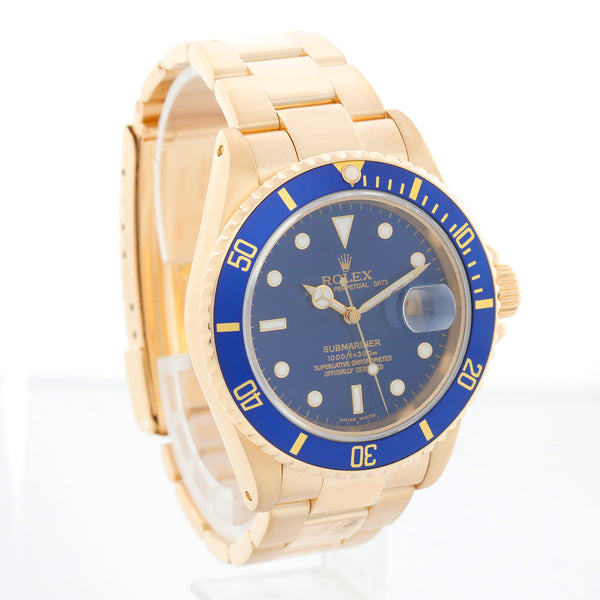 Rolex Submariner 18K Gold Blue Dial Watch 16618