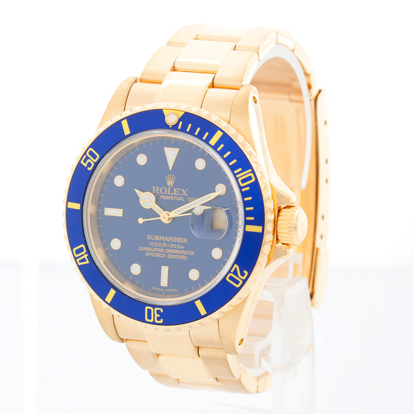 Rolex Submariner 18K Gold Blue Dial Watch 16618