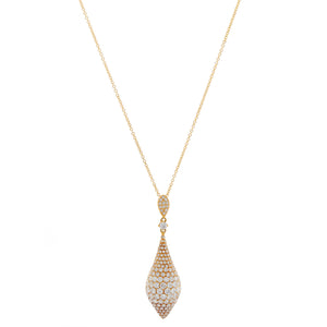 18K Yellow Gold Pave Diamond Drop Pendant with Chain