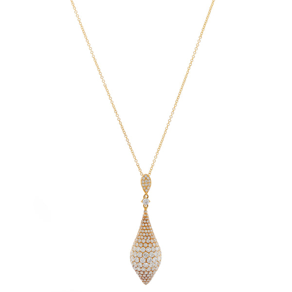 18K Yellow Gold Pave Diamond Drop Pendant with Chain