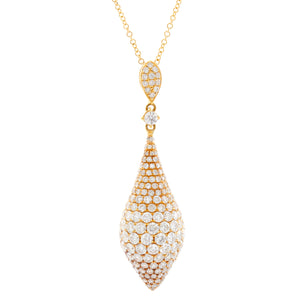 18K Yellow Gold Pave Diamond Drop Pendant with Chain