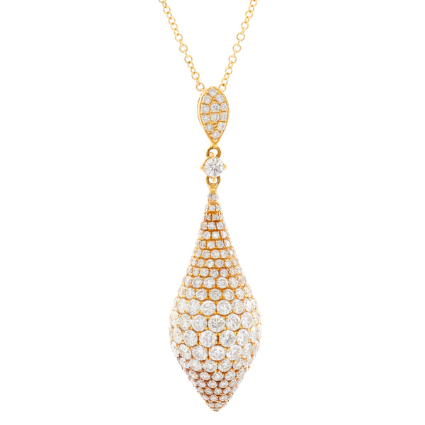18K Yellow Gold Pave Diamond Drop Pendant with Chain