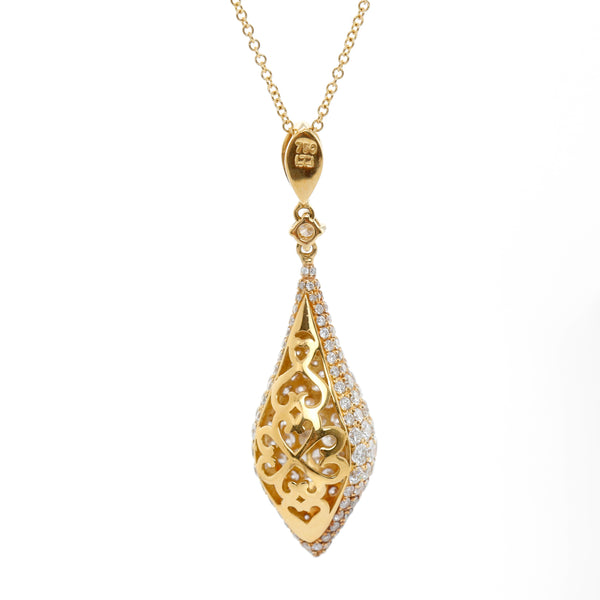 18K Yellow Gold Pave Diamond Drop Pendant with Chain