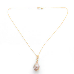 18K Yellow Gold Pave Diamond Drop Pendant with Chain