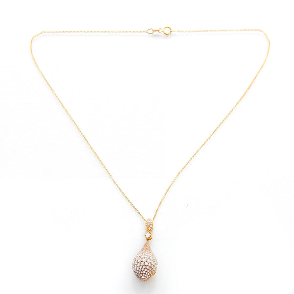 18K Yellow Gold Pave Diamond Drop Pendant with Chain