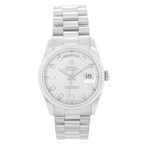 Rolex Day-Date President 18K White Gold Silver Diamond Dial Watch 118239