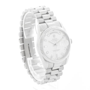 Rolex Day-Date President 18K White Gold Silver Diamond Dial Watch 118239