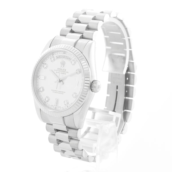 Rolex Day-Date President 18K White Gold Silver Diamond Dial Watch 118239