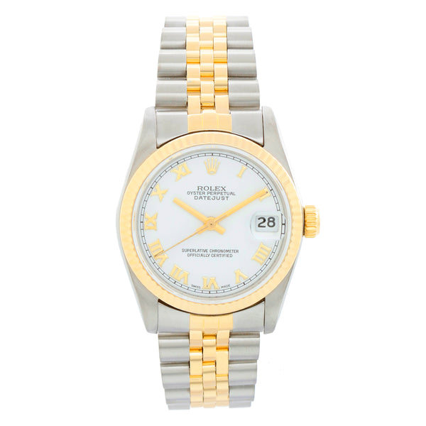 Rolex Datejust 18K Yellow Gold White Dial Watch 68273