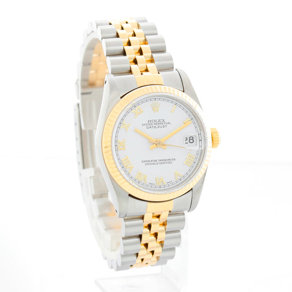Rolex Datejust 18K Yellow Gold White Dial Watch 68273