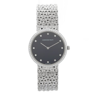 Audemars Piguet Black Diamond Dial Woven Bracelet 18k White Gold Watch
