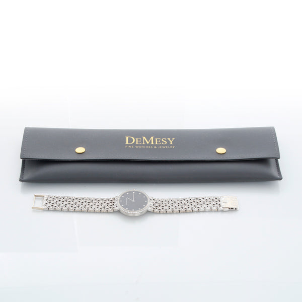 Audemars Piguet Black Diamond Dial Woven Bracelet 18k White Gold Watch