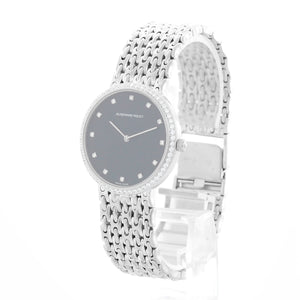 Audemars Piguet Black Diamond Dial Woven Bracelet 18k White Gold Watch