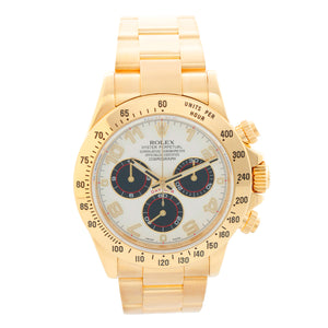 Rolex Yellow Gold Daytona 116528 White Panda Arabic Racing Dial