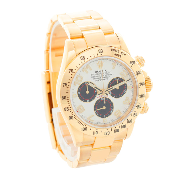 Rolex Yellow Gold Daytona 116528 White Panda Arabic Racing Dial