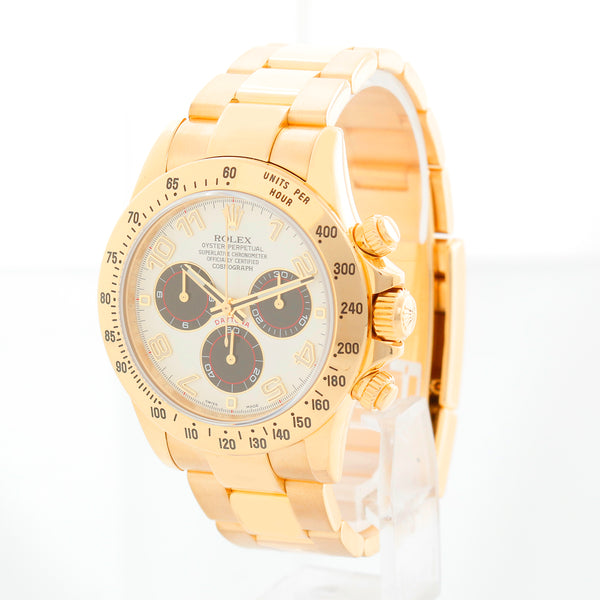 Rolex Yellow Gold Daytona 116528 White Panda Arabic Racing Dial