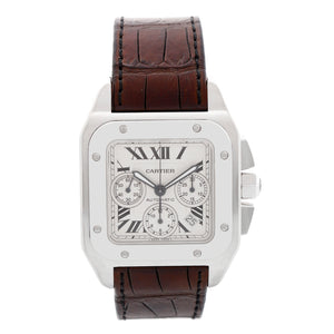 Cartier Santos 100 XL Chronograph Stainless Steel Automatic Men’s Watch W20090X8 /2740 Leather Strap