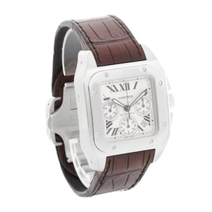 Cartier Santos 100 XL Chronograph Stainless Steel Automatic Men’s Watch W20090X8 /2740 Leather Strap