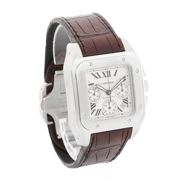 Cartier Santos 100 XL Chronograph Stainless Steel Automatic Men’s Watch W20090X8 /2740 Leather Strap