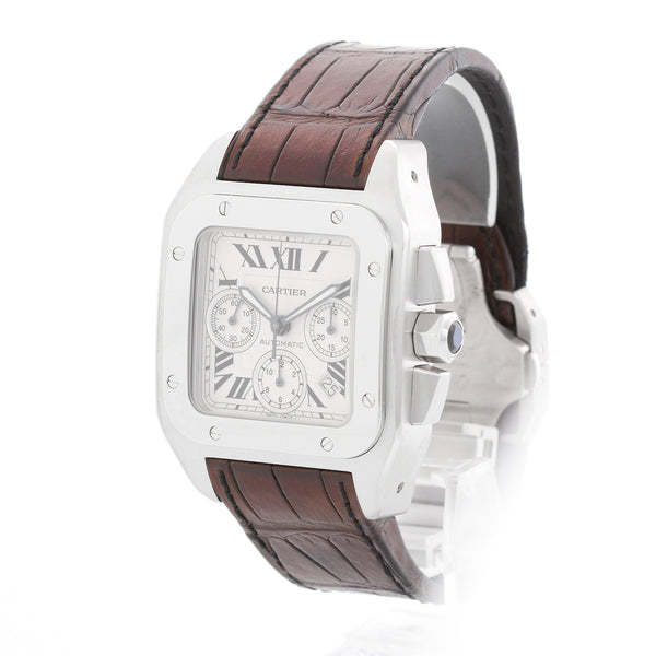 Cartier Santos 100 XL Chronograph Stainless Steel Automatic Men’s Watch W20090X8 /2740 Leather Strap
