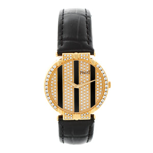 Piaget Polo 18K Yellow Gold Onyx Pave Diamond Watch Ref 8675