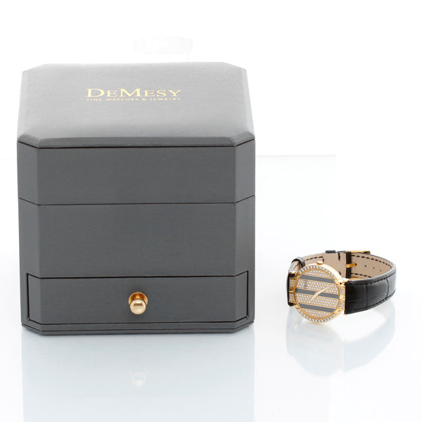 Piaget Polo 18K Yellow Gold Onyx Pave Diamond Watch Ref 8675