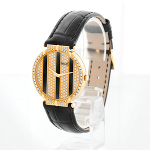 Piaget Polo 18K Yellow Gold Onyx Pave Diamond Watch Ref 8675