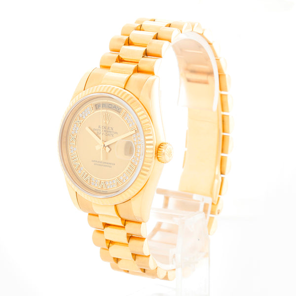 Rolex Day-Date President 18K Yellow Gold Champagne Myriad Dial Watch 118238