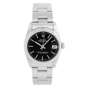 Rolex Datejust Midsize Men's or Ladies Steel Black Dial Watch 68274