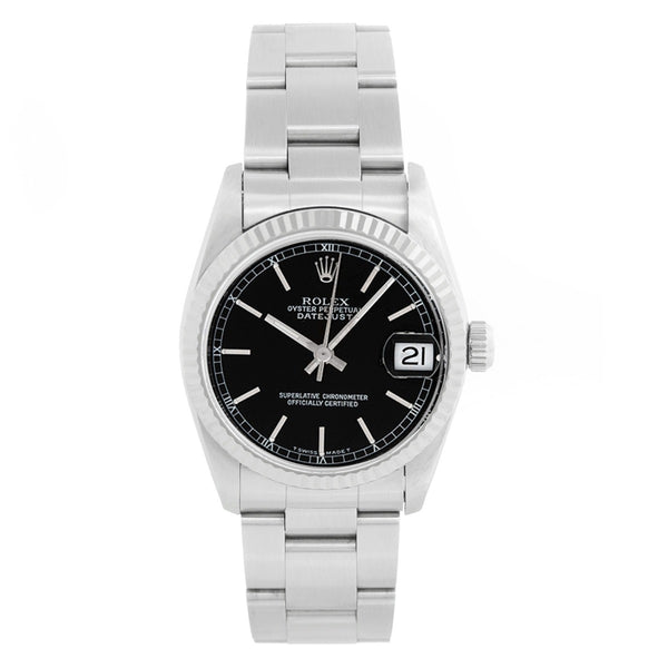 Rolex Datejust Midsize Men's or Ladies Steel Black Dial Watch 68274