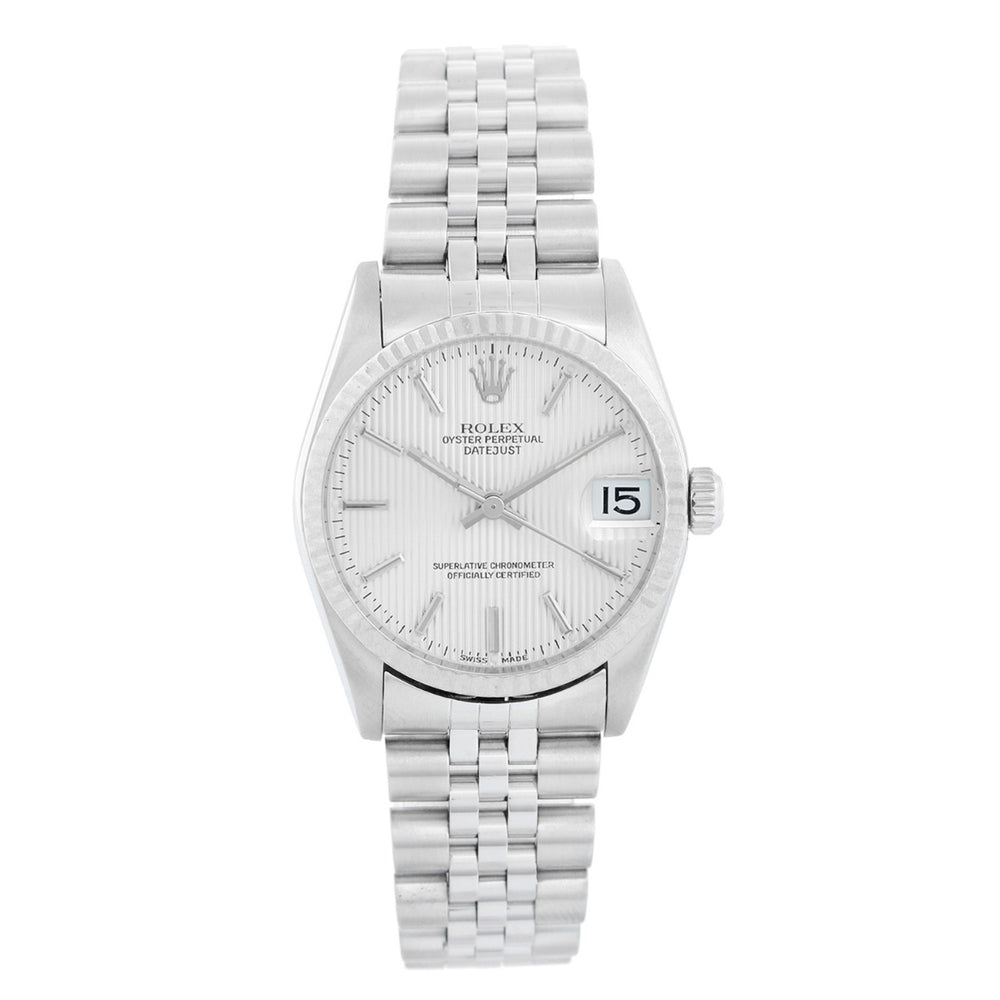 Rolex Midsize Stainless Steel Datejust Silver Tapestry Dial Watch 78274