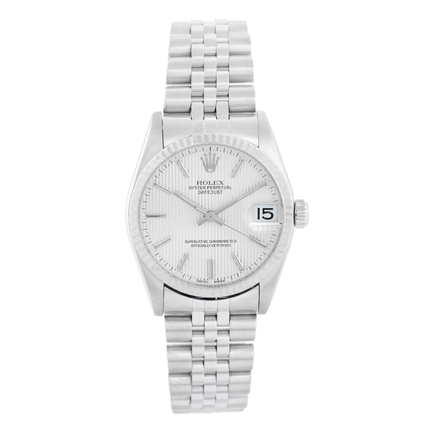 Rolex Midsize Stainless Steel Datejust Silver Tapestry Dial Watch 78274