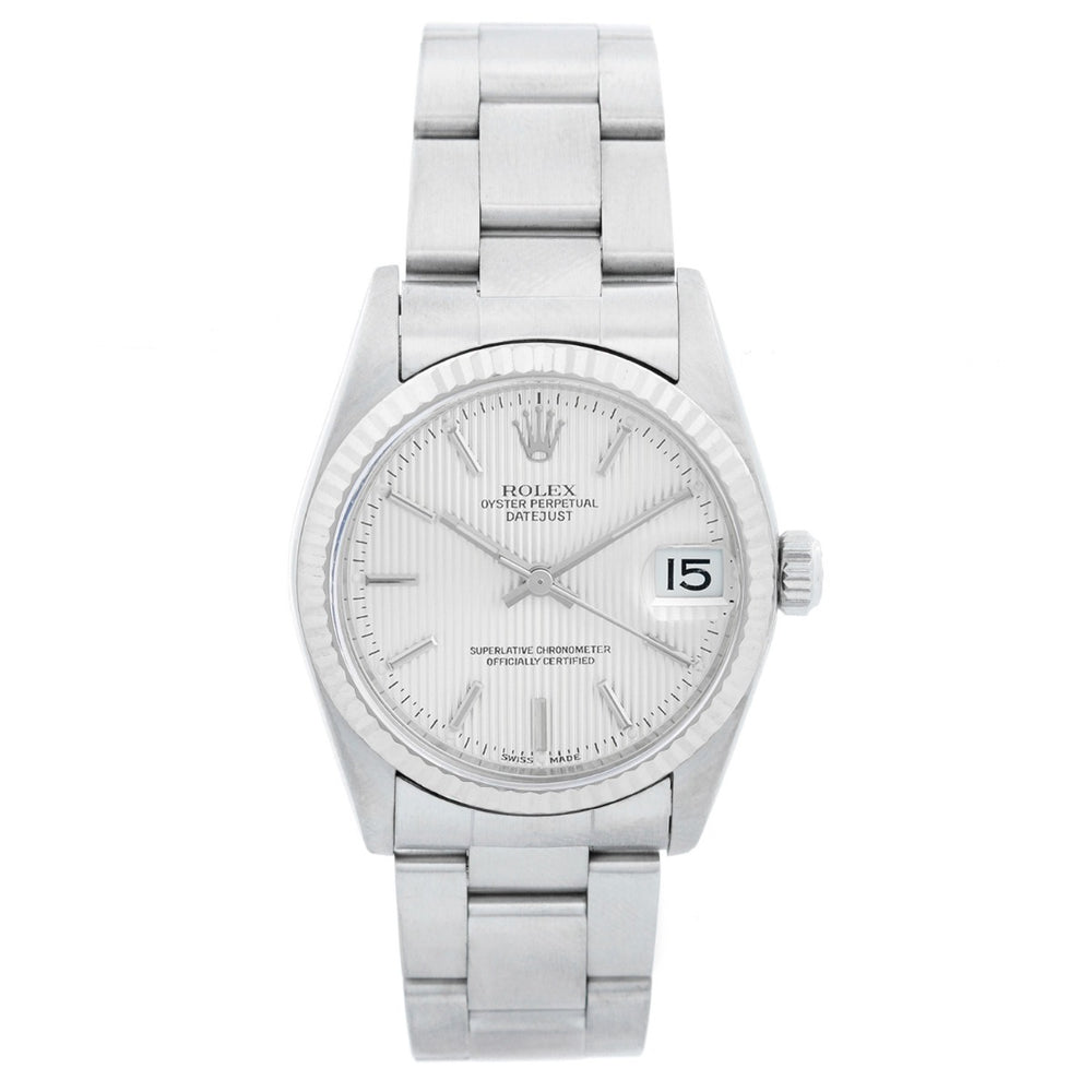 Rolex Midsize Stainless Steel Datejust Silver Tapestry Dial Watch 78274