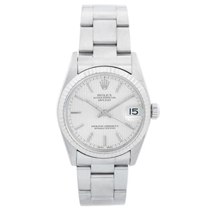 Rolex Midsize Stainless Steel Datejust Silver Tapestry Dial Watch 78274